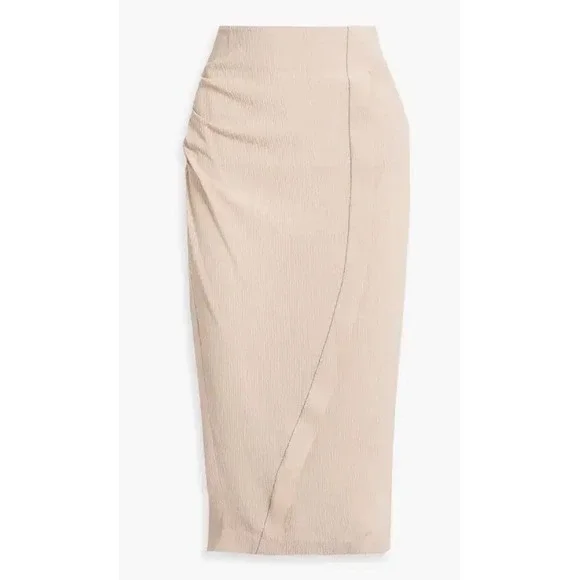 Acne Studios Textured Ruched Crepon Midi Skirt Beige High Waisted Side Slit - Picture 1 of 11